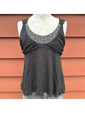 Y2K Daisy Fuentes Goth Glam Embellished Babydoll Top